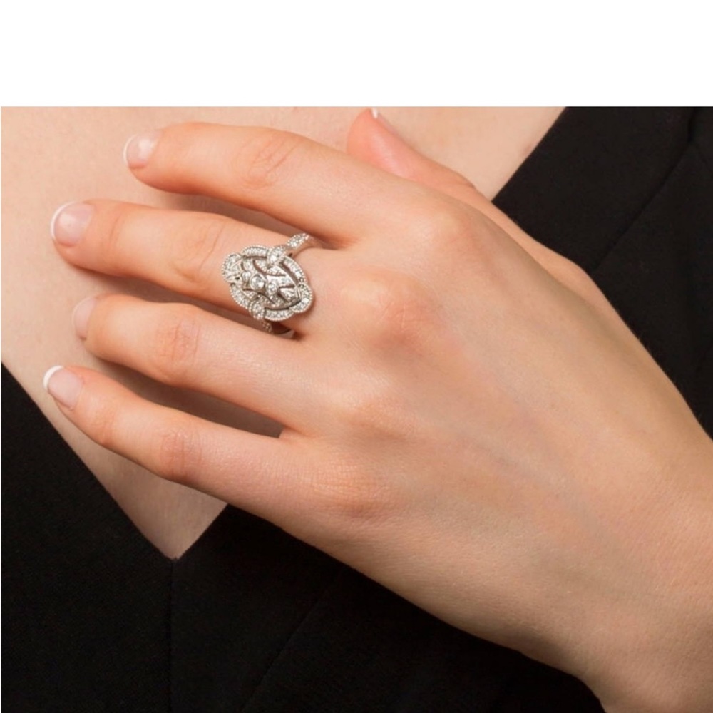 STERLING SILVER CZ ART DECO MILLGRAIN NAVETTE SET - RING AND PENDENT - STUNNING! - Picture 11 of 16